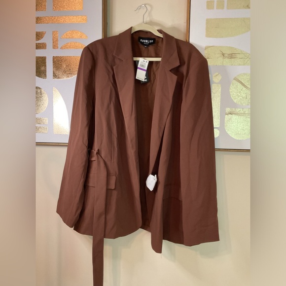 NWT Royalty By Maluma Belted Asymmetric One-Button Blazer size XXL brown - Picture 2 of 10